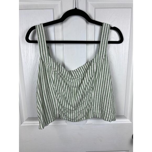 Abercrombie & Fitch White Green Striped Linen Blend Croped Smocked Tank Top XXL - Picture 5 of 6